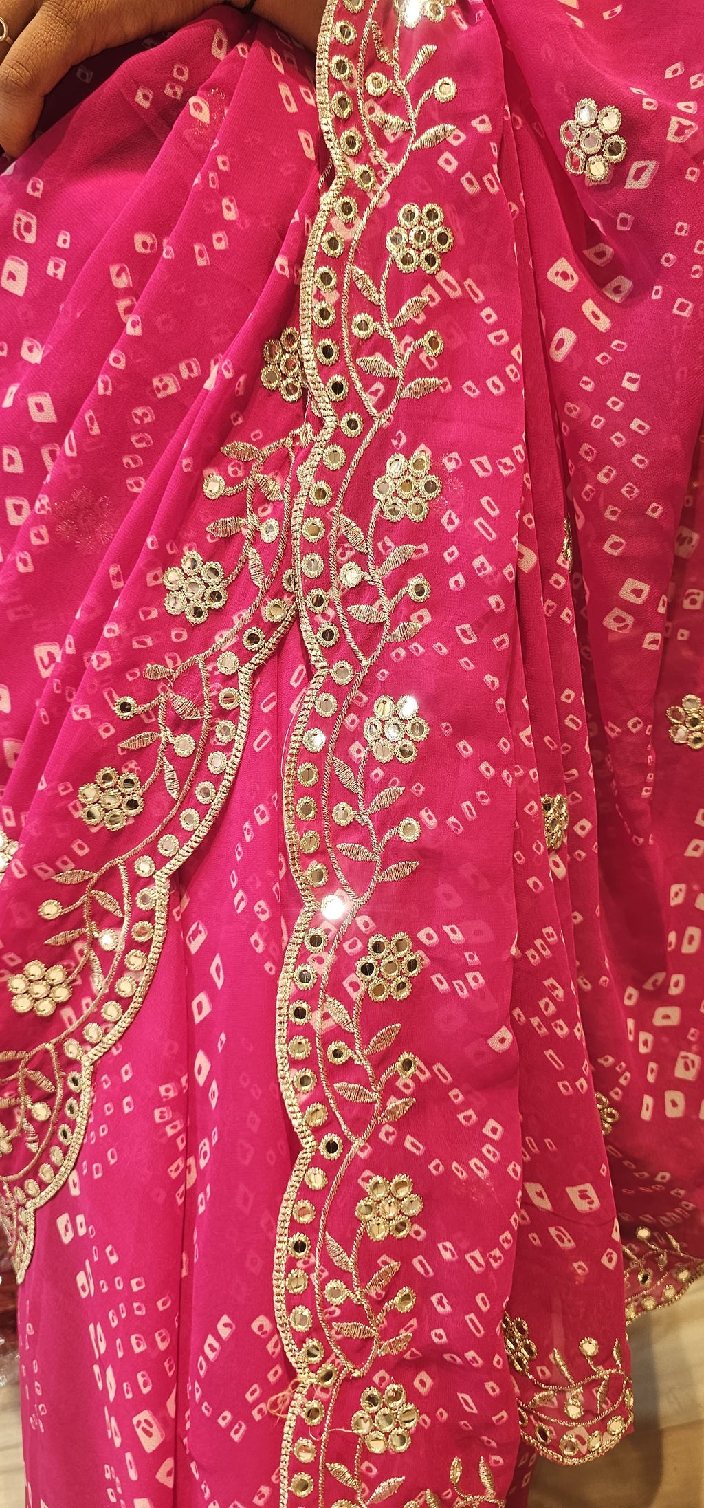 Chunri Bandhej Saree with Heavy Embroidered Border – Premium Georgette Designer Saree