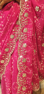 Chunri Bandhej Saree with Heavy Embroidered Border – Premium Georgette Designer Saree