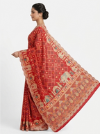 Red Bandhani Designer Saree with Royal Elephant Border | Elegant Festive Wear Saree