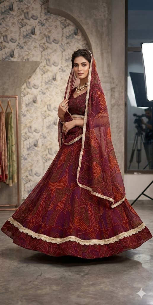 Royal Shekhawati Print Lehenga Choli with Dupatta | Traditional Rajasthani Designer Bridal Wear