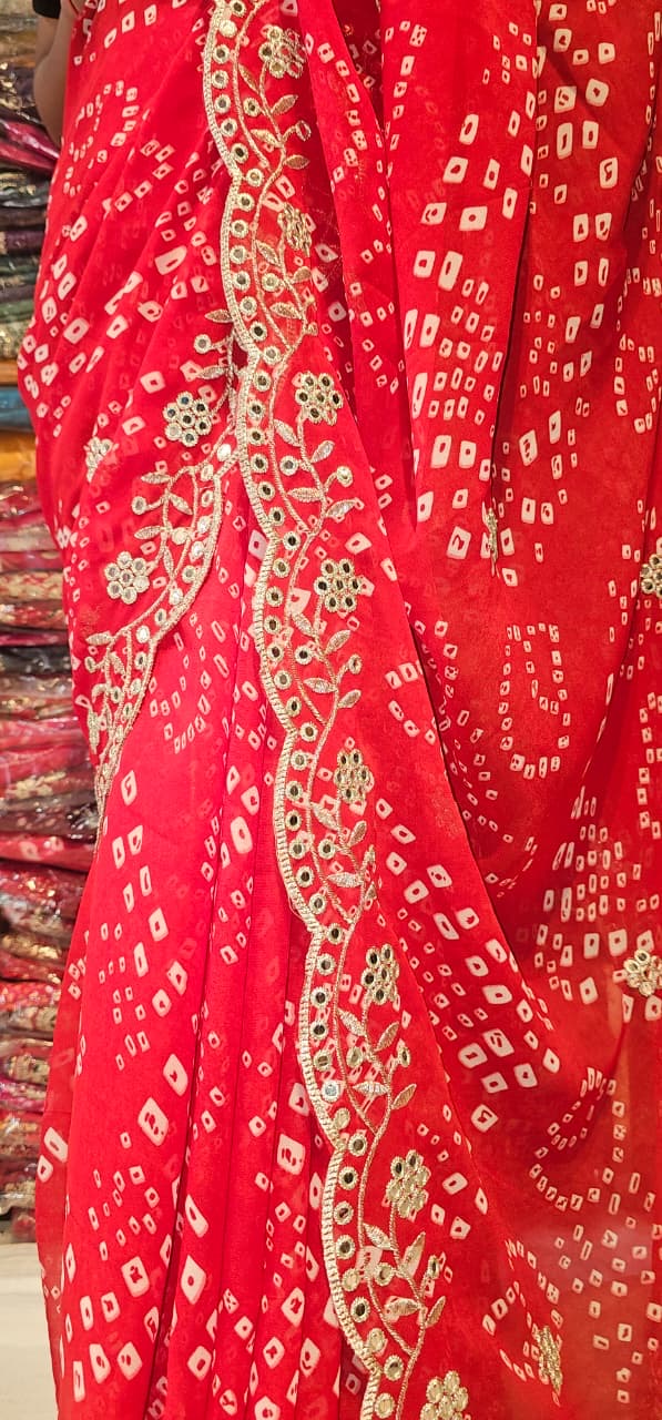 Chunri Bandhej Saree with Heavy Embroidered Border – Premium Georgette Designer Saree