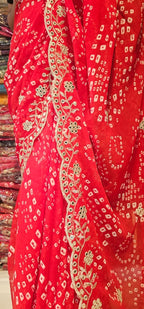 Chunri Bandhej Saree with Heavy Embroidered Border – Premium Georgette Designer Saree