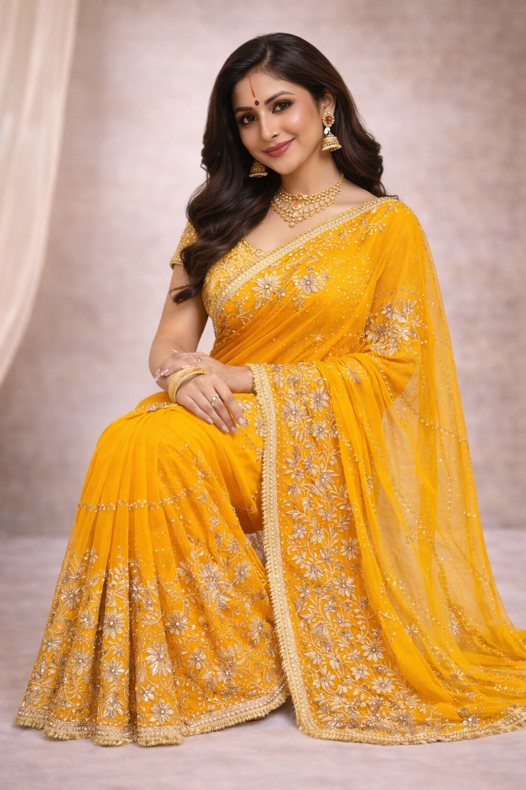 Mustard Yellow Designer Saree with Silver Zari Embroidery & Lace Border | Festive & Wedding Wear Saree for Women