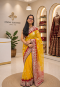 Traditional Shekhawati Yellow Embroidered Saree