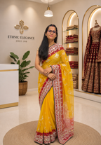 Traditional Shekhawati Yellow Embroidered Saree