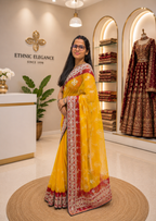Traditional Shekhawati Yellow Embroidered Saree