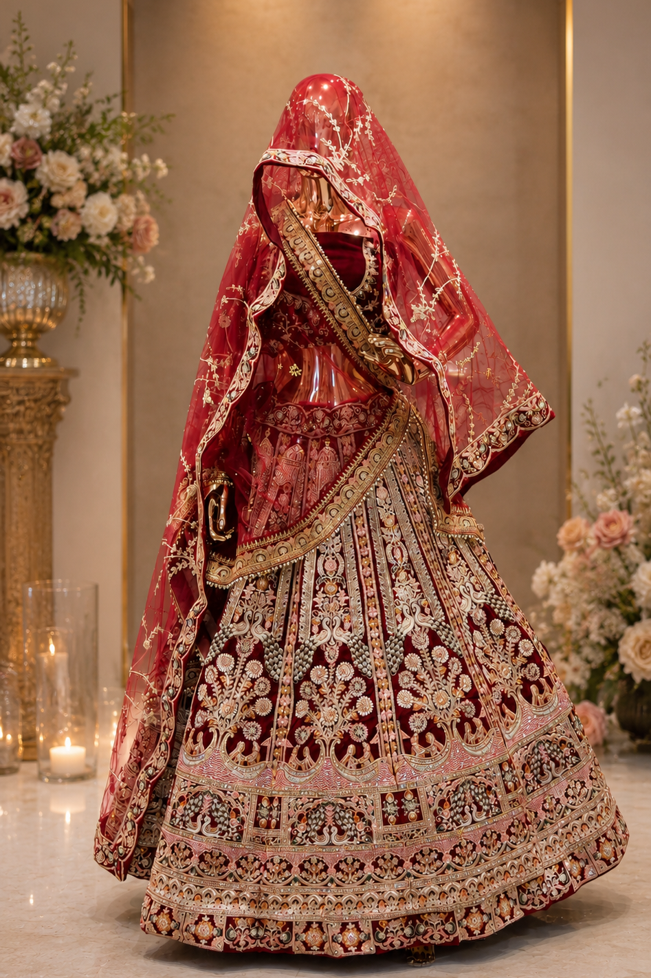Designer Bridal Lehenga with Heavy Zardosi & Hand Embroidery