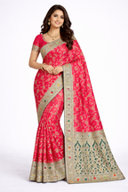 Premium Pink Banarasi Silk Saree with Floral Zari Work & Rich Border – Festive & Wedding Wear
