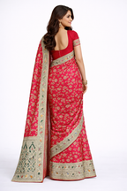 Premium Pink Banarasi Silk Saree with Floral Zari Work & Rich Border – Festive & Wedding Wear