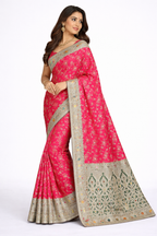 Premium Pink Banarasi Silk Saree with Floral Zari Work & Rich Border – Festive & Wedding Wear