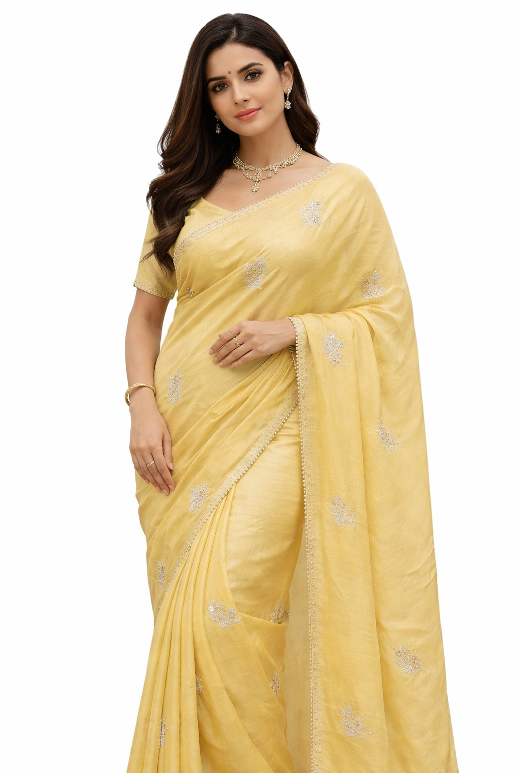 Premium Silk Moti Work Saree with Pearl Border – Elegant Party Wear Collection