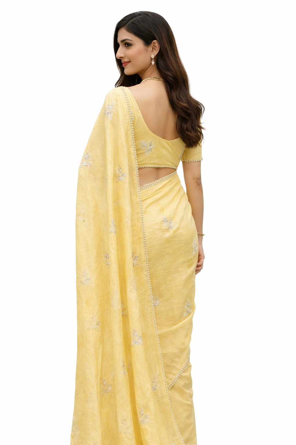 Premium Silk Moti Work Saree with Pearl Border – Elegant Party Wear Collection