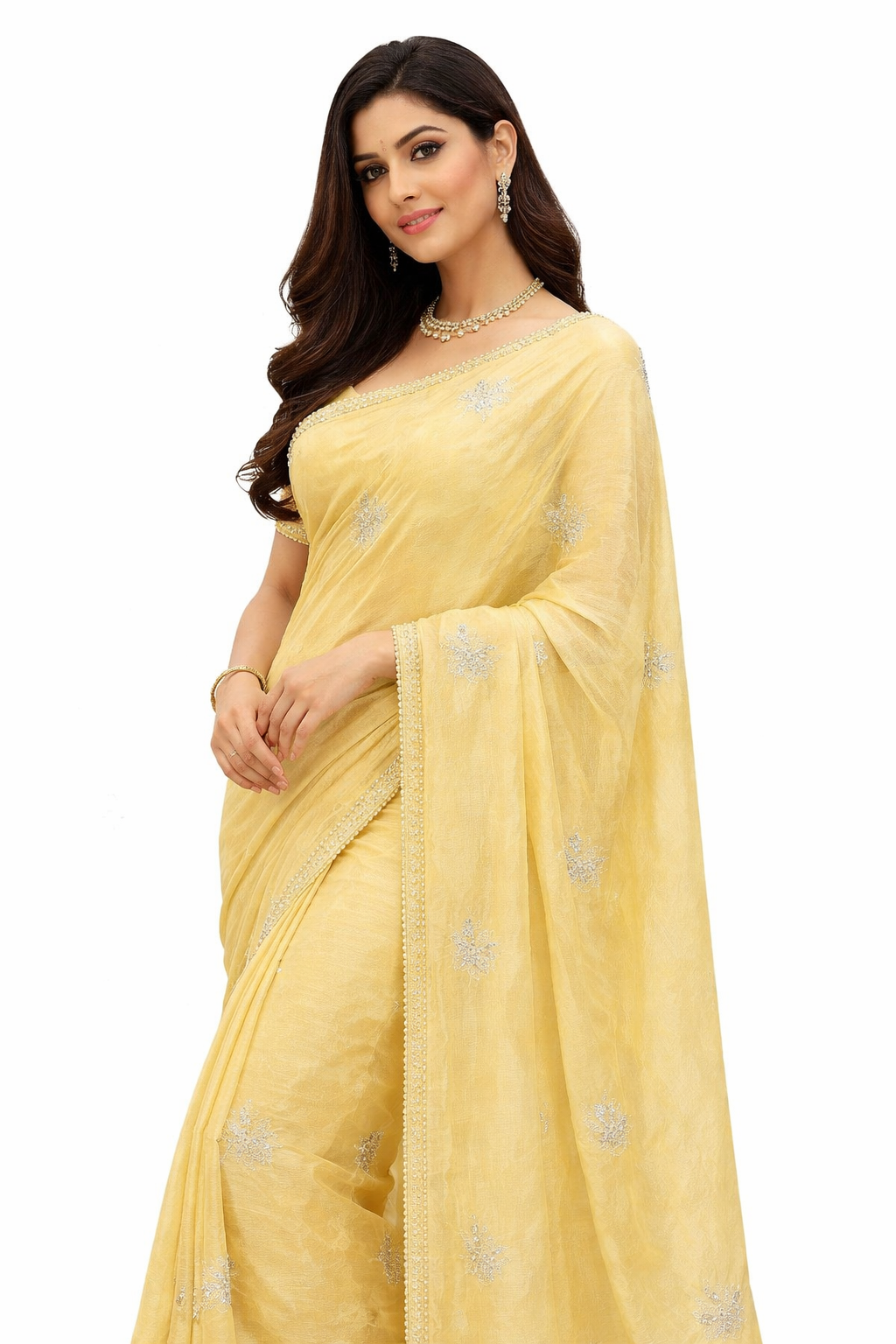 Premium Silk Moti Work Saree with Pearl Border – Elegant Party Wear Collection