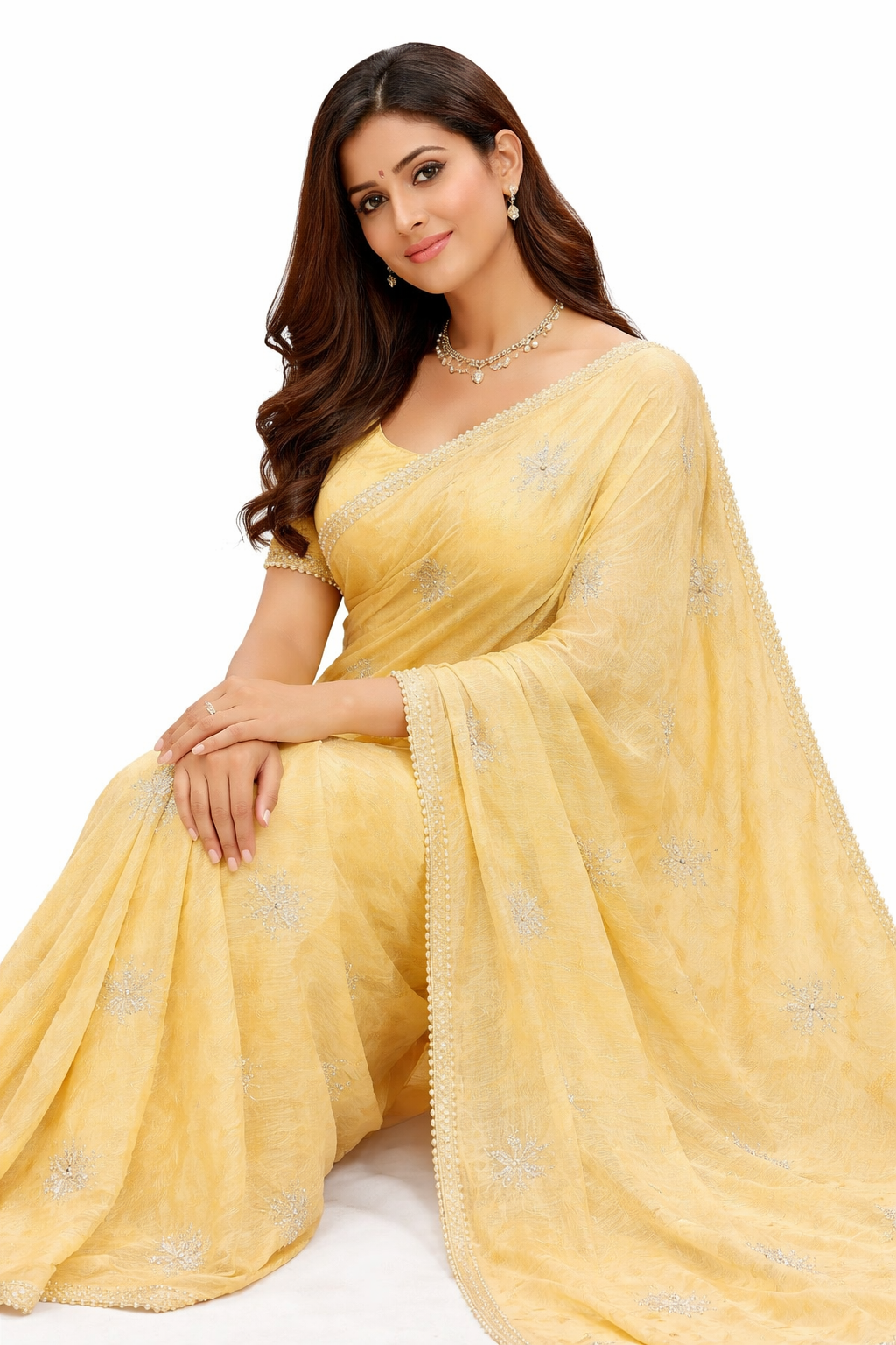 Premium Silk Moti Work Saree with Pearl Border – Elegant Party Wear Collection
