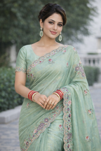 Premium Mor Pankhi Soft Silk Saree with Floral Embroidery & Designer Border | Wedding & Party Wear Saree