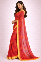 Red Shekhawati Printed Saree for Women | Rajasthani Traditional Designer Saree | Shekhawati Collection