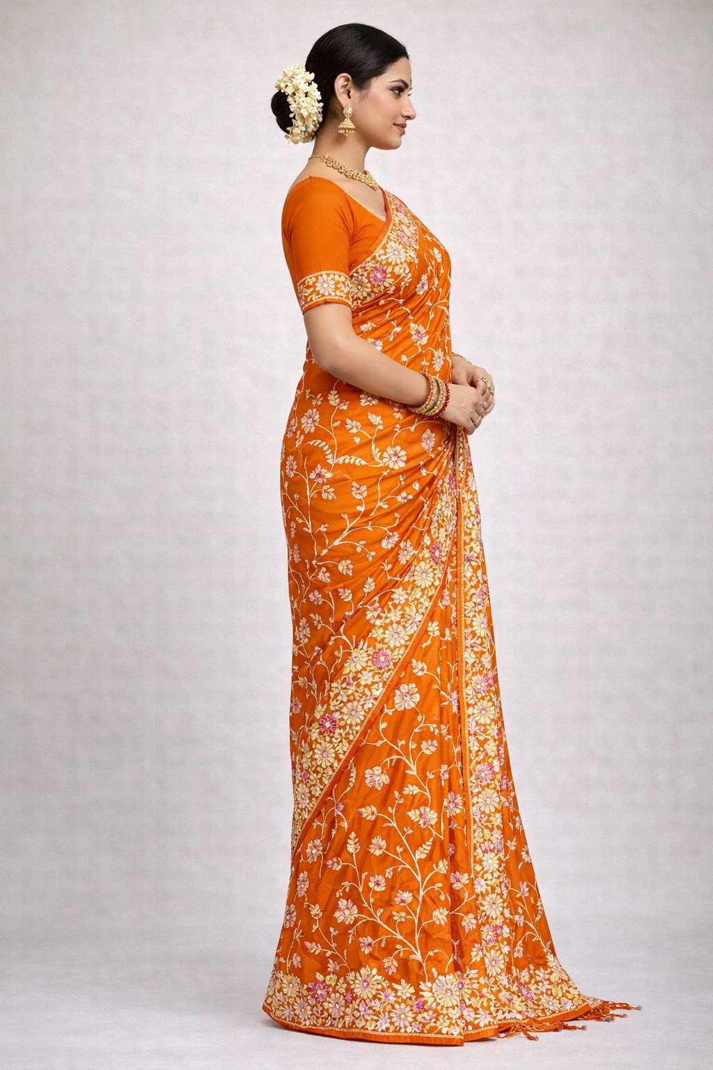Premium Floral Embroidered Bengali Style Saree with Designer Border | Party Wear & Festive Collection