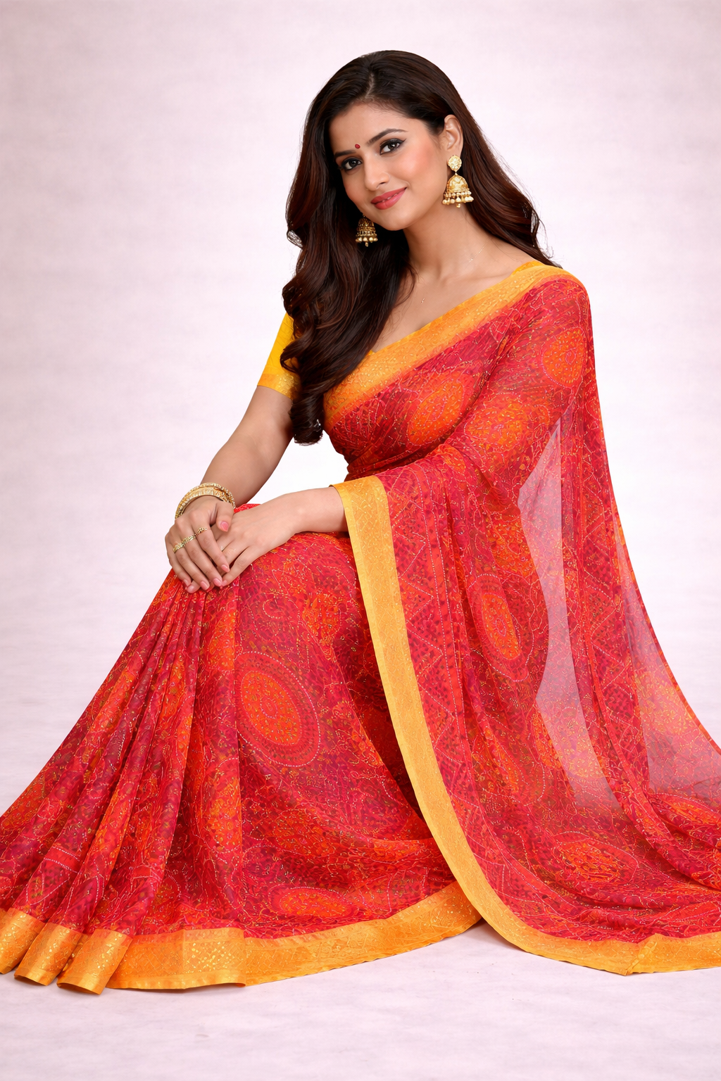Red Shekhawati Printed Saree for Women | Rajasthani Traditional Designer Saree | Shekhawati Collection