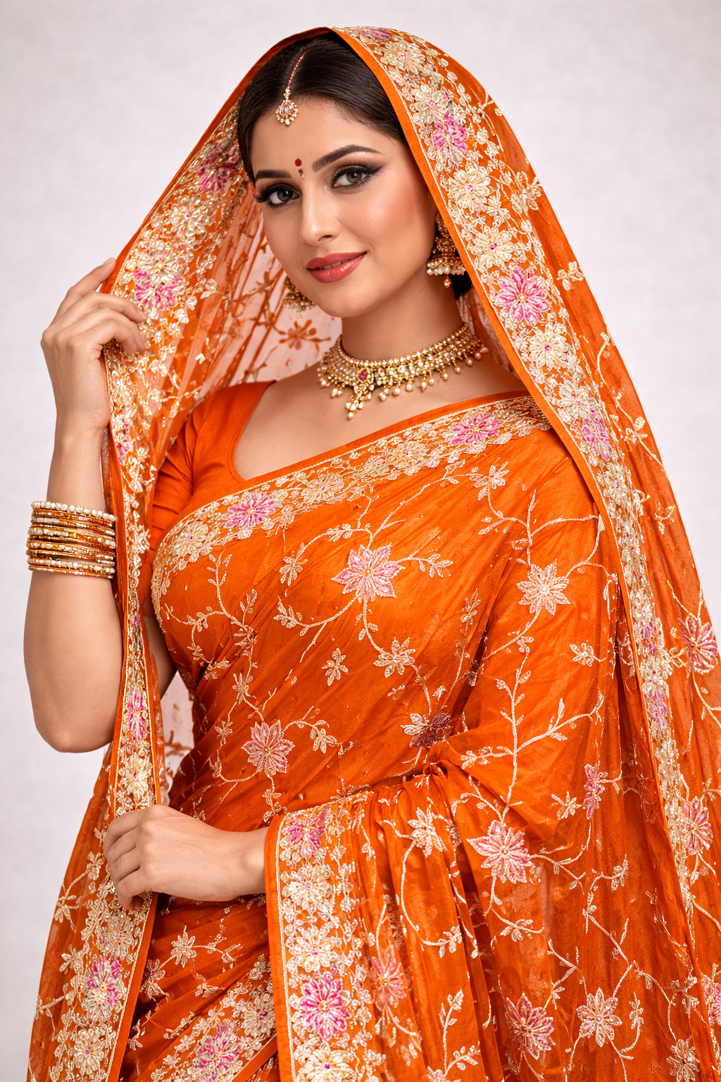 Premium Floral Embroidered Bengali Style Saree with Designer Border | Party Wear & Festive Collection