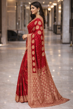 Red Banarasi Silk Saree for Women with Rich Zari Work | Designer Wedding & Festive Saree