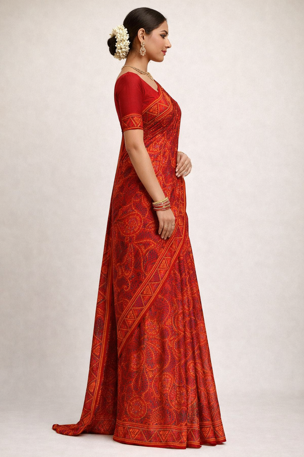 Red Shekhawati Printed Saree for Women | Traditional Rajasthani Ethnic Designer Saree