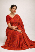 Red Shekhawati Printed Saree for Women | Traditional Rajasthani Ethnic Designer Saree