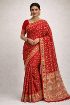 Red Designer Banarasi Silk Saree with Rich Woven Border | Traditional Wedding & Festive Wear Saree