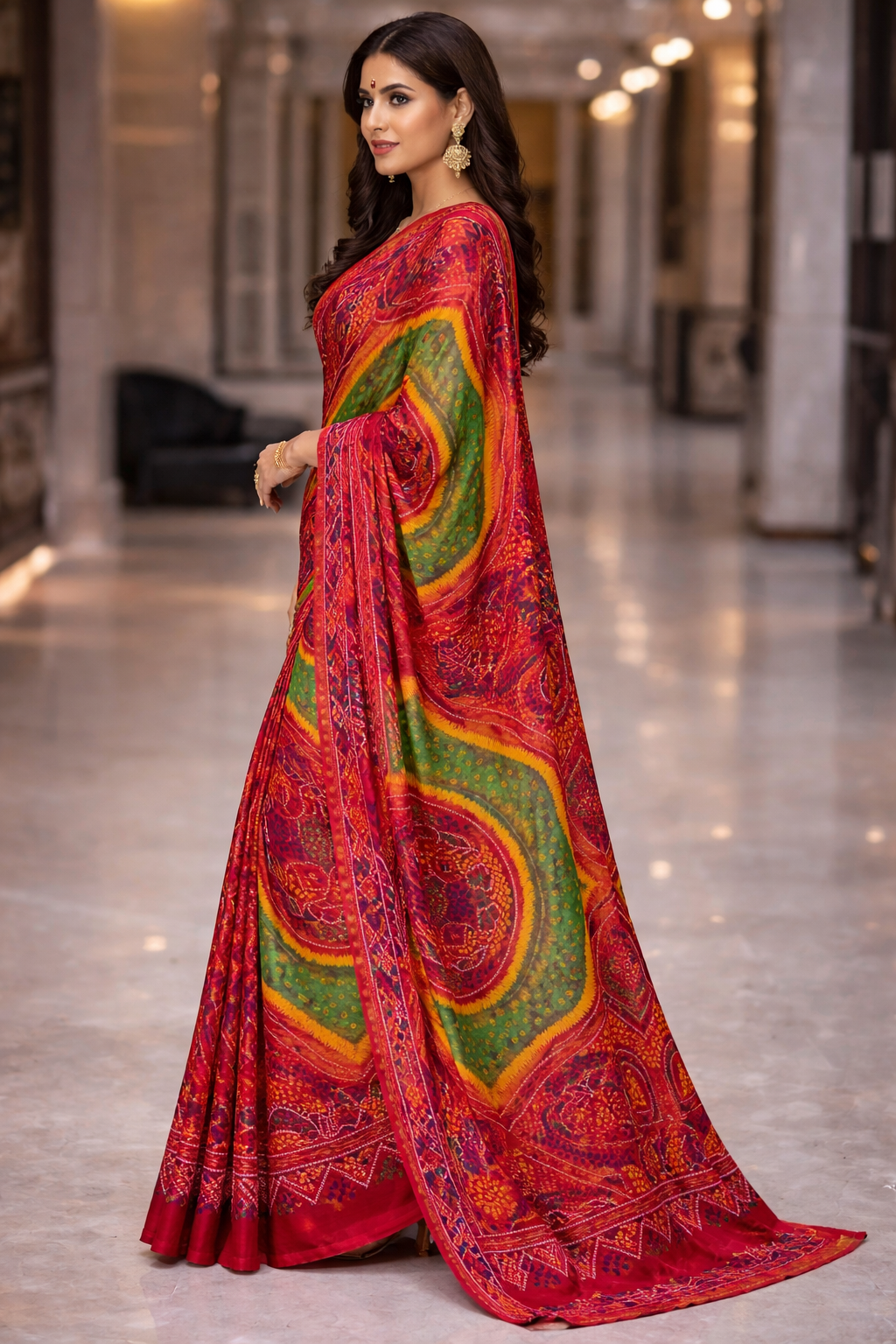 Traditional Shekhawati Printed Saree for Women | Multicolor Bandhani Style Designer Saree