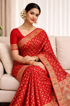 Red Designer Banarasi Silk Saree with Rich Woven Border | Traditional Wedding & Festive Wear Saree