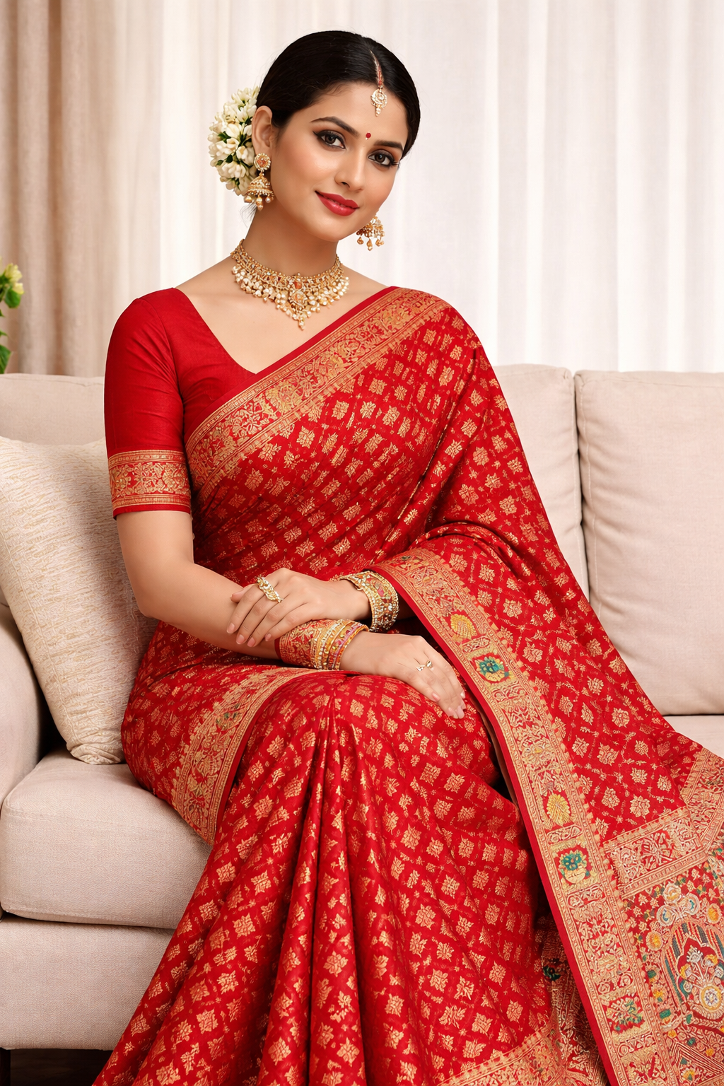 Red Designer Banarasi Silk Saree with Rich Woven Border | Traditional Wedding & Festive Wear Saree
