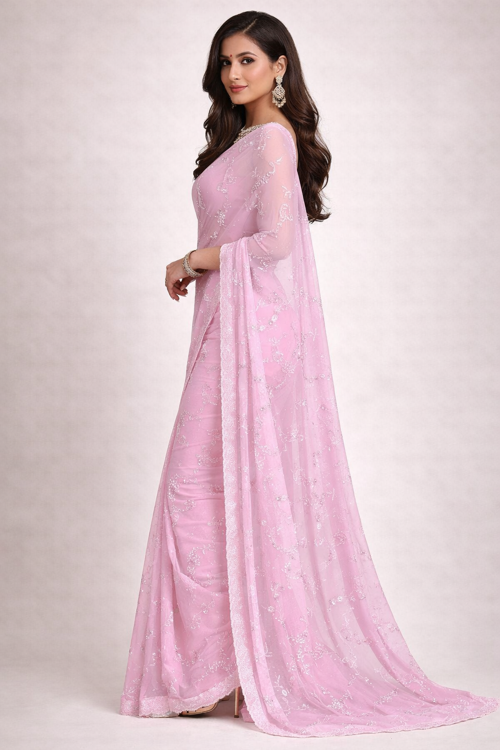 Pink Designer Georgette Saree with Sequin Work | Elegant Party Wear & Festive Saree for Women