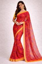 Red Shekhawati Printed Saree for Women | Rajasthani Traditional Designer Saree | Shekhawati Collection