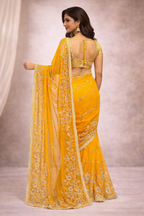 Mustard Yellow Designer Saree with Silver Zari Embroidery & Lace Border | Festive & Wedding Wear Saree for Women