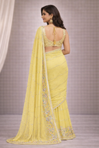 Pastel Yellow Designer Saree with Floral Embroidery & Lace Border | Elegant Party & Festive Wear Saree for Women