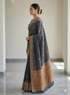 Navy Blue Banarasi Silk Saree with Golden Zari Work | Elegant Traditional Party Wear Saree for Women