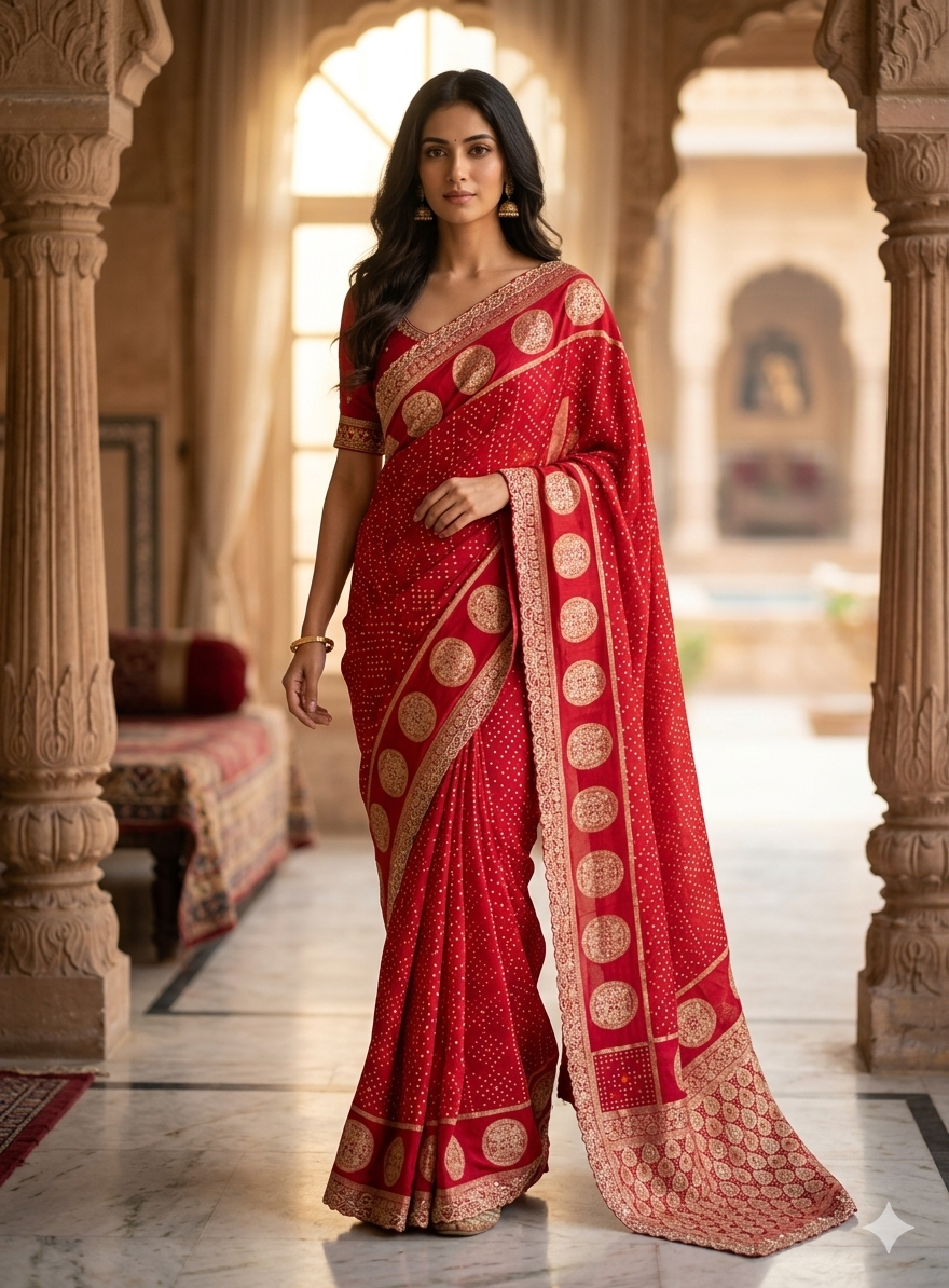 Elegant Red Banarasi Silk Saree with Golden Zari Border – Traditional Wedding & Festive Wear