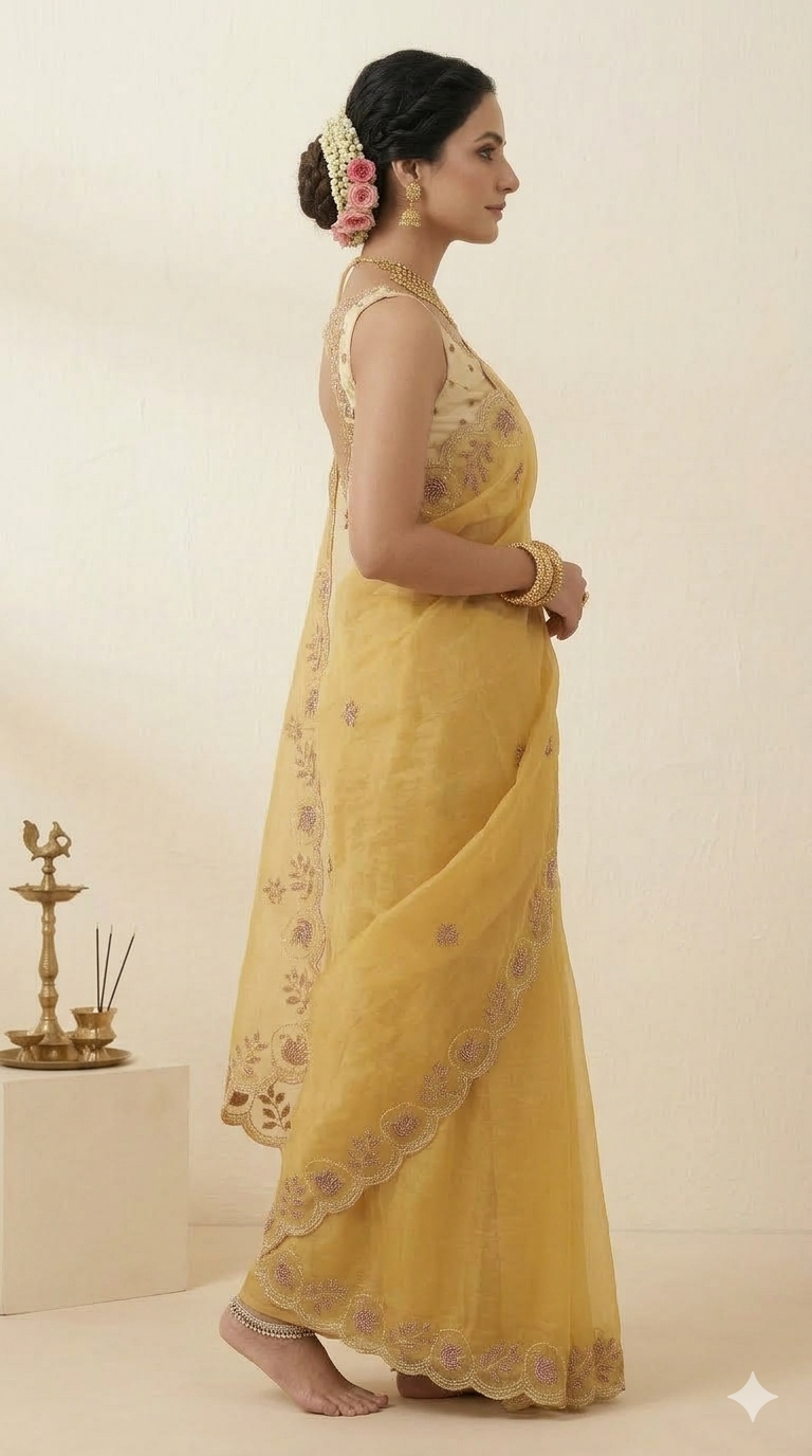 Elegant Floral Work Organza Saree | Lightweight Party Wear