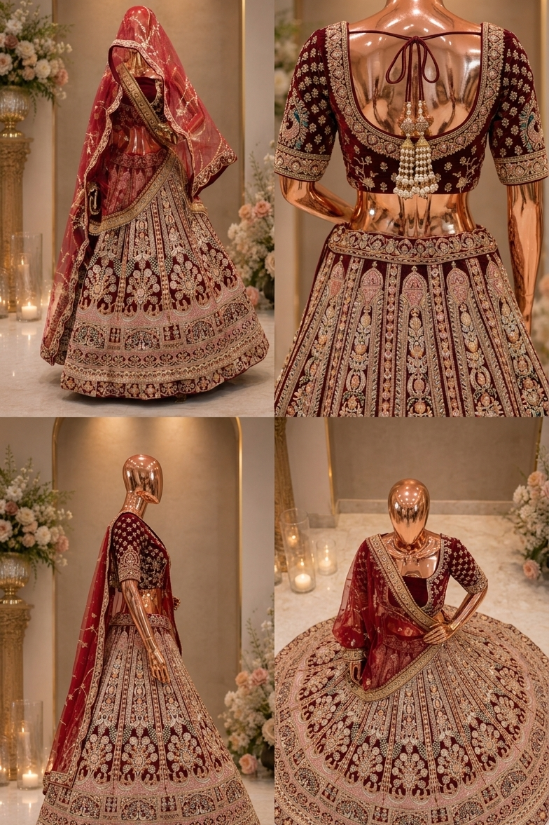Designer Bridal Lehenga with Heavy Zardosi & Hand Embroidery