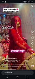 Traditional Rajasthani Red Shekhawati Bandhani Saree with Gota Patti Border