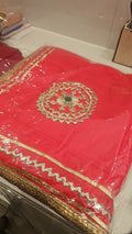 Traditional Rajasthani Red Dupatta with Heavy Gota Patti Border and Center Motif