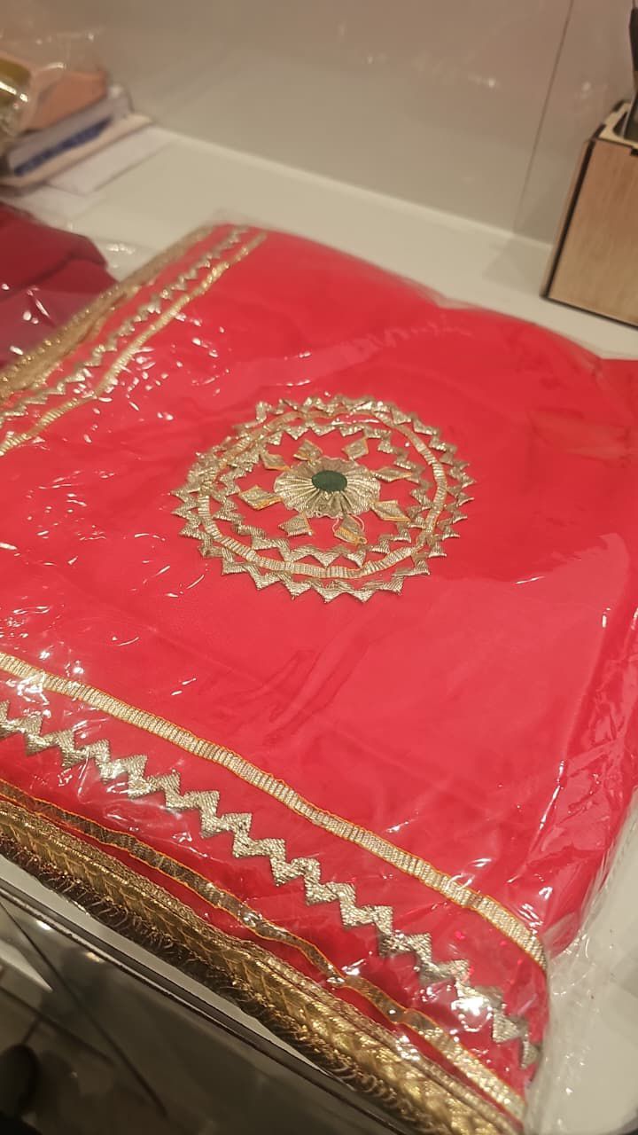Traditional Rajasthani Red Dupatta with Heavy Gota Patti Border and Center Motif