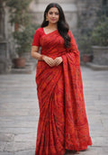 Shekhawati Red Bandhani Printed Saree for Women | Traditional Rajasthani Ethnic Wear