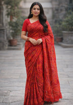 Shekhawati Red Bandhani Printed Saree for Women | Traditional Rajasthani Ethnic Wear