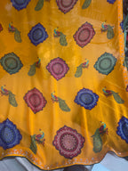 Mustard Yellow Printed Chiffon Saree with Peacock & Floral Design | Stylish Party Wear Saree
