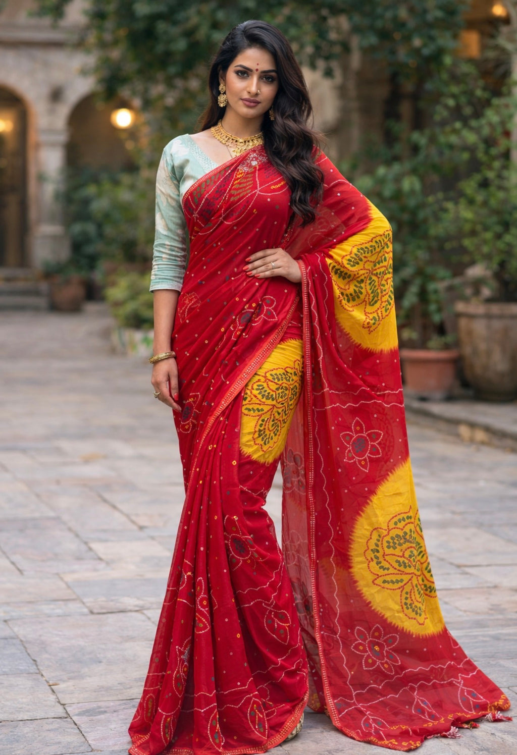 Elegant Printed Saree with Contrast Designer Pallu (Available in Red & Blue)