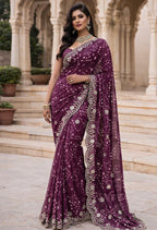 Chunri Bandhej Saree with Heavy Embroidered Border – Premium Georgette Designer Saree