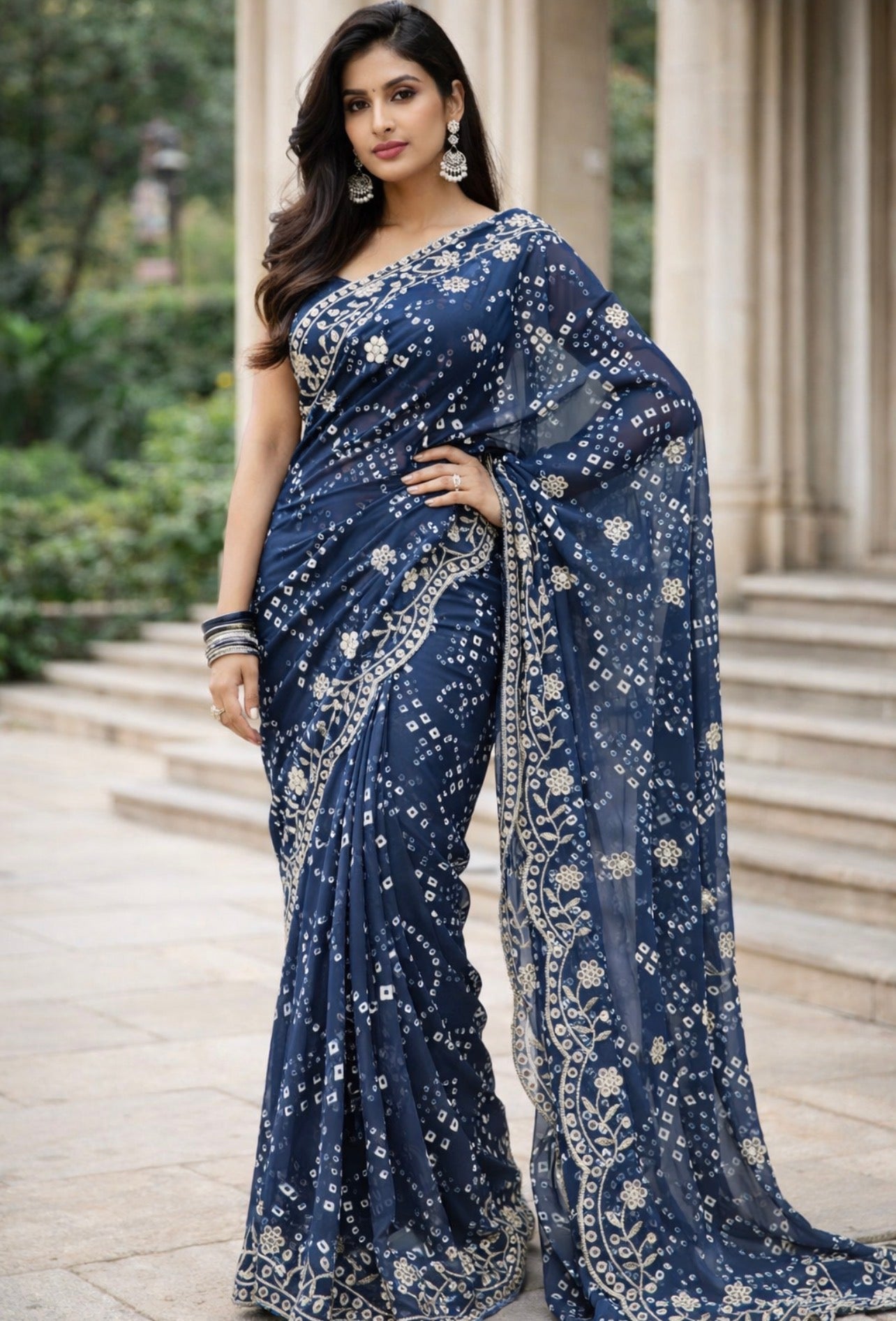 Chunri Bandhej Saree with Heavy Embroidered Border – Premium Georgette Designer Saree