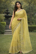 Pista Green Premium Hand Work Designer Saree | 30-30 Fabric Party Wear Saree
