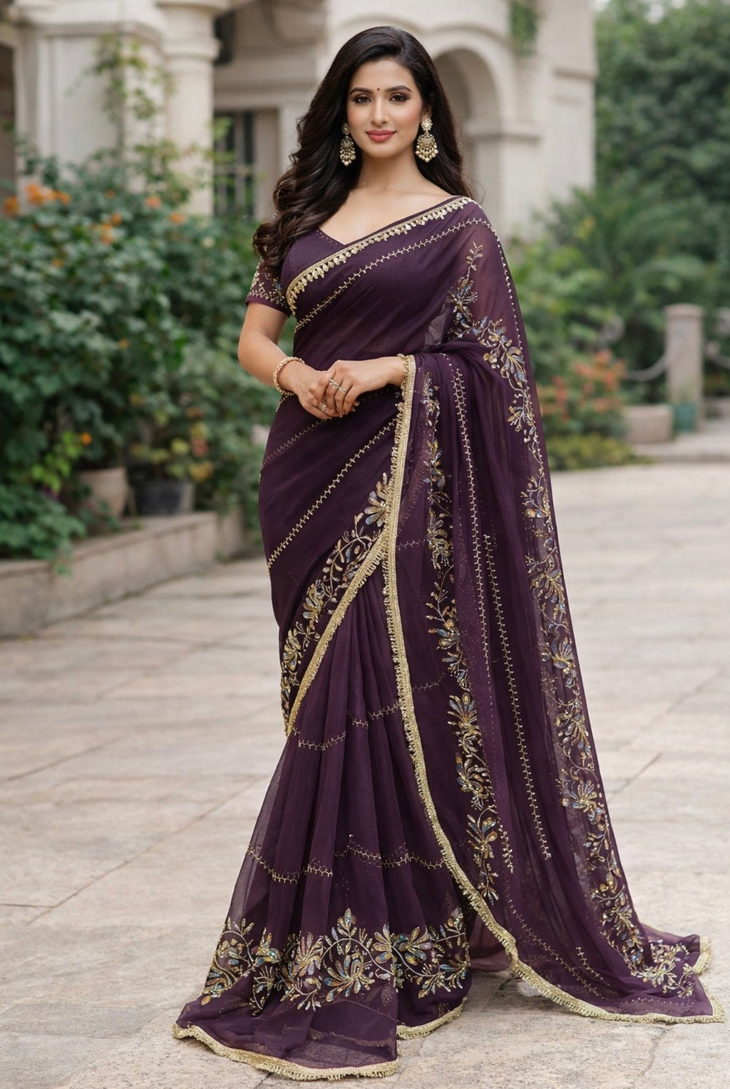 Wine colour Premium Hand Work Designer Saree | 30-30 Fabric Party Wear Saree