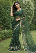 Green Premium Hand Work Designer Saree | 30-30 Fabric Party Wear Saree